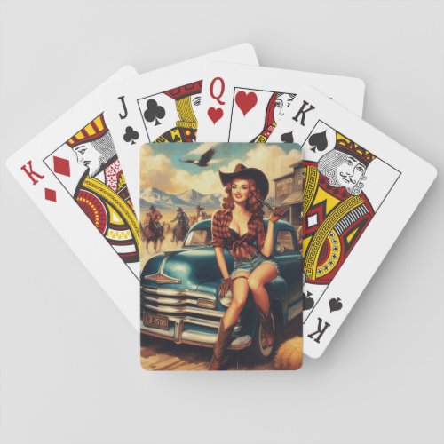 Vintage Country Girl Illustration Poker Cards