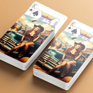 Vintage Country Girl Illustration Poker Cards