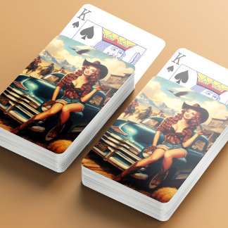 Vintage Country Girl Illustration Poker Cards