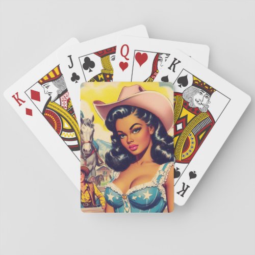 Vintage Country Girl Illustration Poker Cards