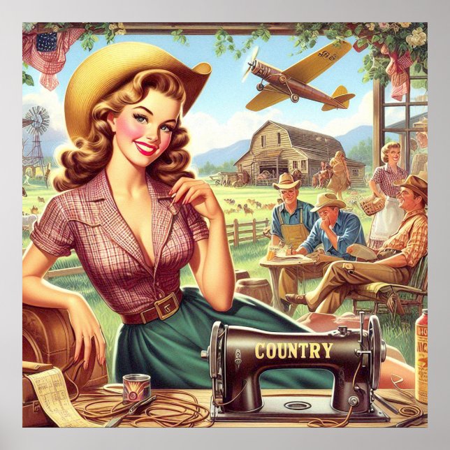 Vintage Country Girl Illustration Poster (Front)
