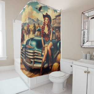 Vintage Country Girl Illustration Shower Curtain
