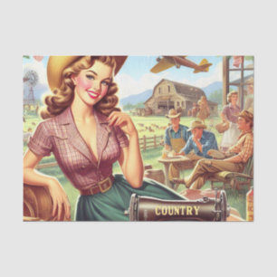 Vintage Country Girl Illustration Tissue Paper