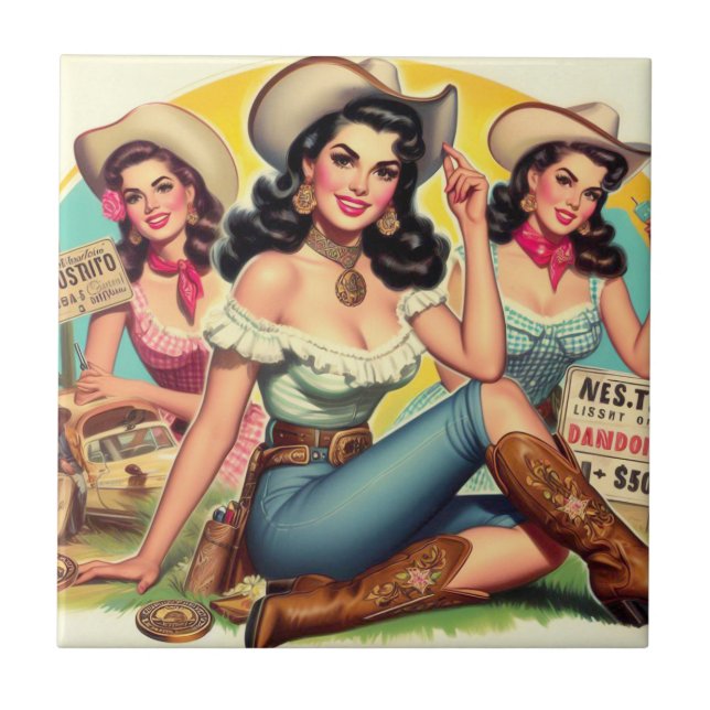 Vintage Country Girls Ceramic Tile (Front)