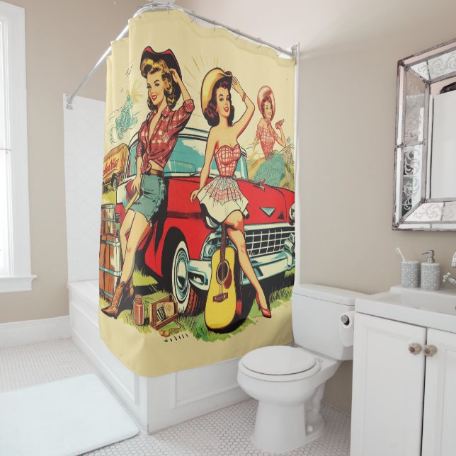 Vintage Country Girls Shower Curtain (In Situ)