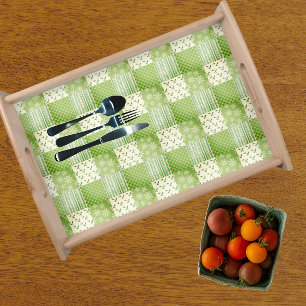 Vintage Country Green Yellow Ecru Patchwork Serving Tray