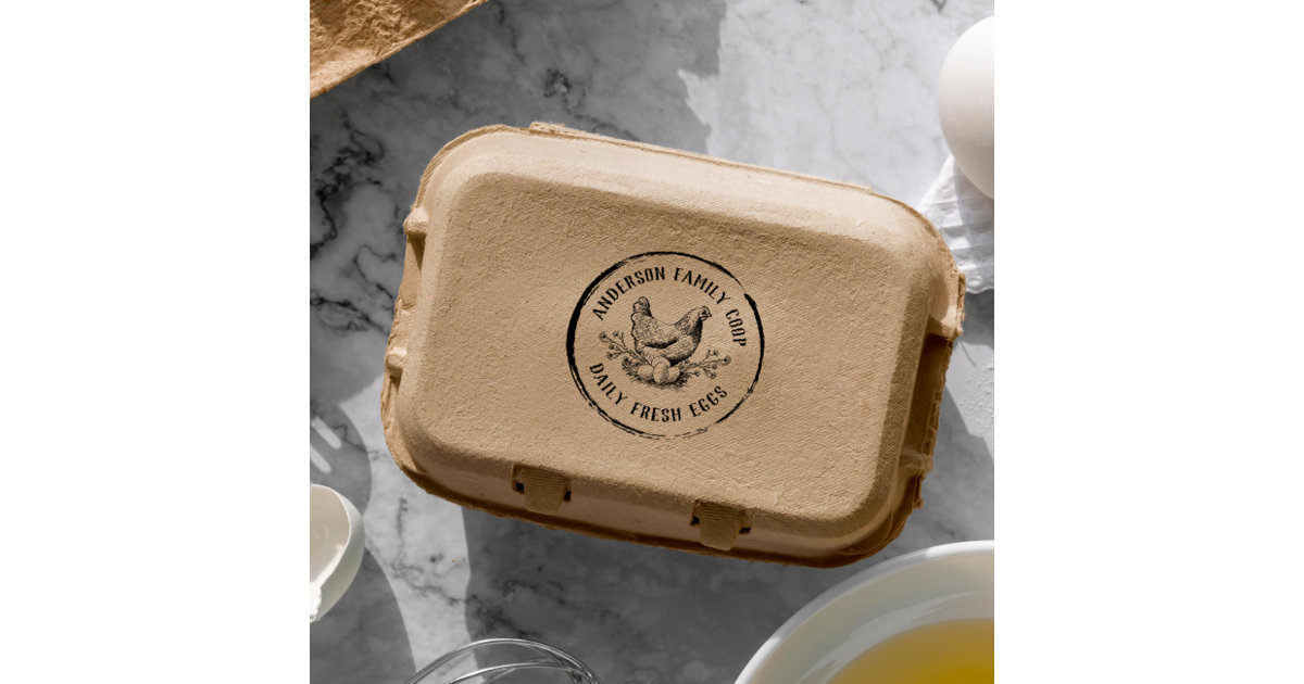 Vintage Country Hand-drawn Chicken Egg Carton Self-inking Stamp | Zazzle