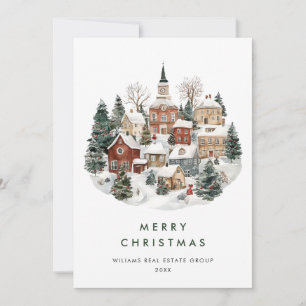 Vintage Country House Christmas Tree Corporate Holiday Card