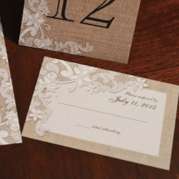 Vintage Country Lace Design And Burlap Rsvp Card by happygotimes at Zazzle
