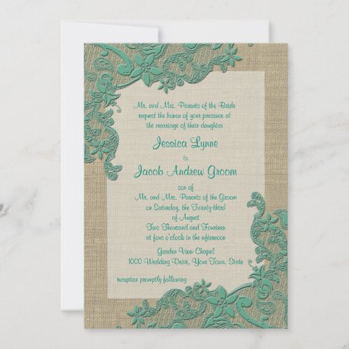 Vintage Country Lace Design Teal Green Personalized Announcement