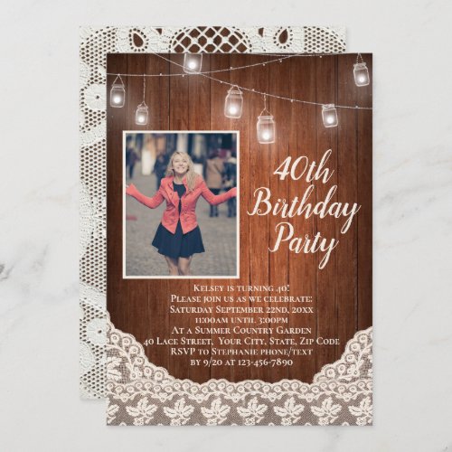Vintage Country Lights 40th Birthday Party Photo Invitation