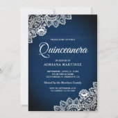Vintage Country Navy Blue Wood Lace Quinceanera Invitation (Front)
