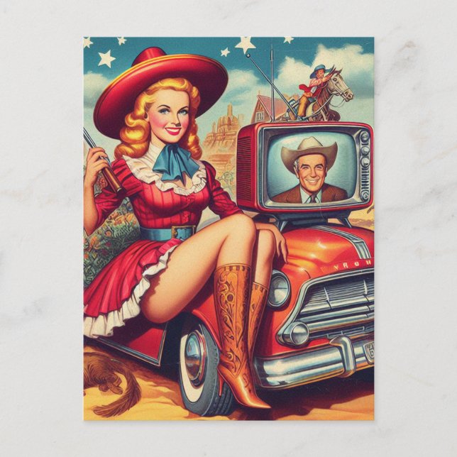 Vintage Country Pin-Up Illustration Postcard (Front)