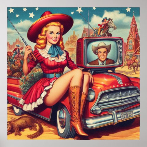Vintage Country Pin_Up Illustration Poster