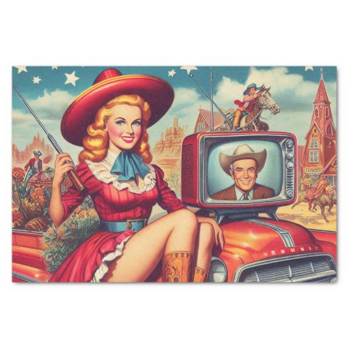 Vintage Country Pin_Up Illustration Tissue Paper