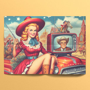 Vintage Country Pin-Up Illustration Tissue Paper