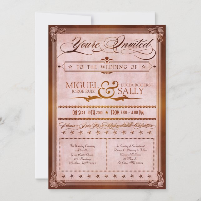 Vintage Country Poster Style Wedding Invitation (Front)