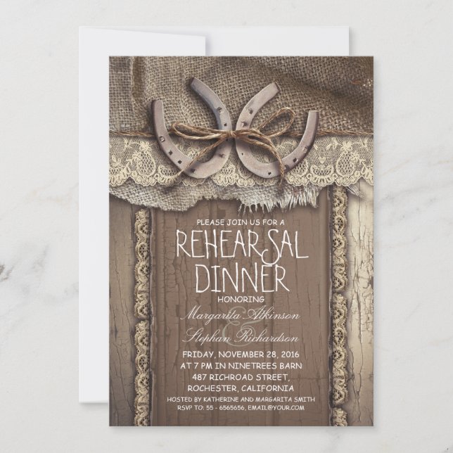 vintage country rehearsal dinner invitations (Front)