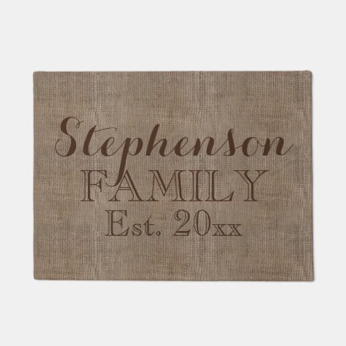 Vintage Country Rustic Burlap Name Doormat