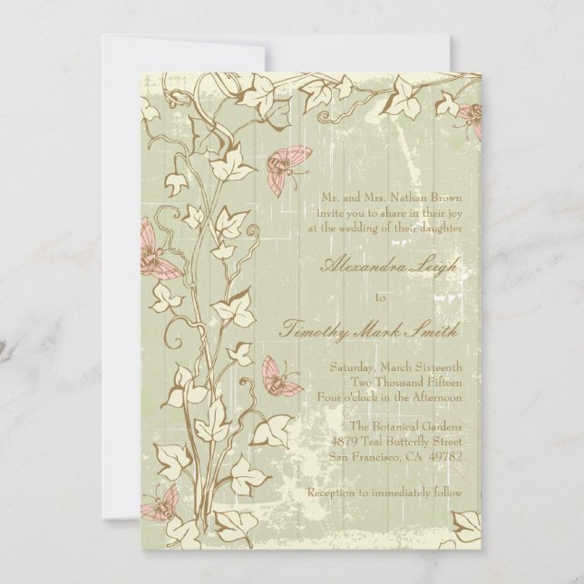 Vintage country rustic cream wedding invitation (Front)