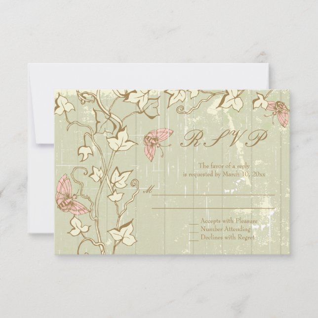 Vintage country rustic cream wedding RSVP reply (Front)