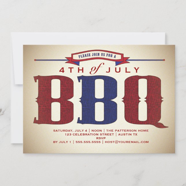 Vintage Country Rustic July 4th BBQ Invitation (Front)