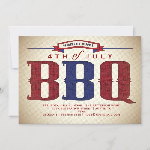 Vintage Country Rustic July 4th BBQ Invitation