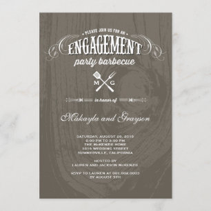 Vintage Country Rustic Wood BBQ Engagement Party Invitation