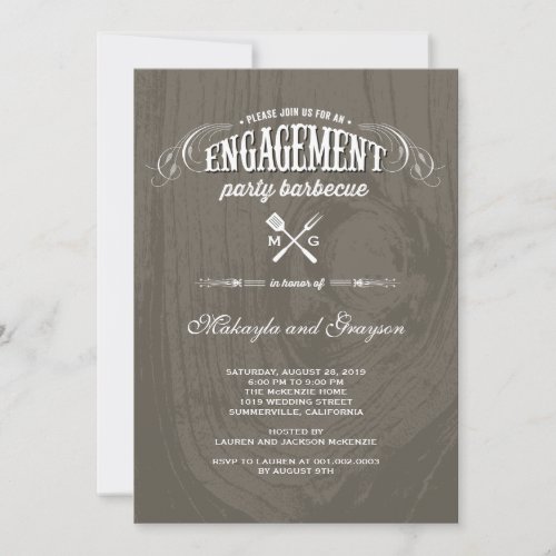 Stylish Country Rustic Wood Engagement Party BBQ Custom Invites