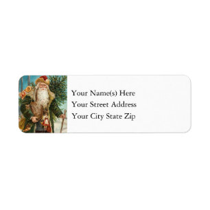 Vintage Country Santa Claus Walking the Lane Label