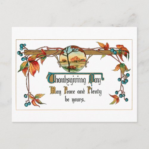Vintage Country Scene and Thanksgiving Greeting Holiday Postcard