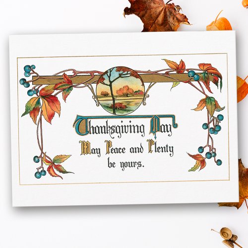 Vintage Country Scene and Thanksgiving Greeting Holiday Postcard