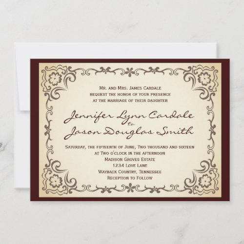 Vintage Country Scroll Frame Wedding Invitations