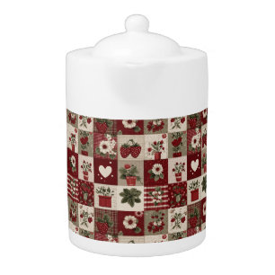 Vintage Country Strawberry Patchwork Pattern Teapot