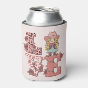 Vintage Country-Style "Love" with a Blonde Cowgirl Can Cooler