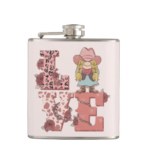 Vintage Country-Style "Love" with a Blonde Cowgirl Flask