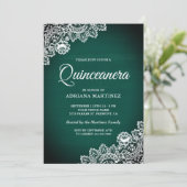 Vintage Country Teal Green Wood Lace Quinceanera Invitation (Standing Front)