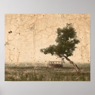 Vintage Country Tree Rustic Beige Antique Farm Poster
