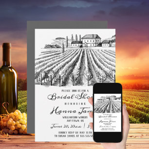 Vintage Country Vineyard Winery Bridal Shower Invitation