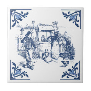 Vintage Country Water Well Delft Blue and White Ceramic Tile