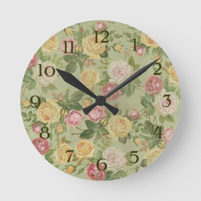Vintage Country Weathered Floral Round Clock (Front)