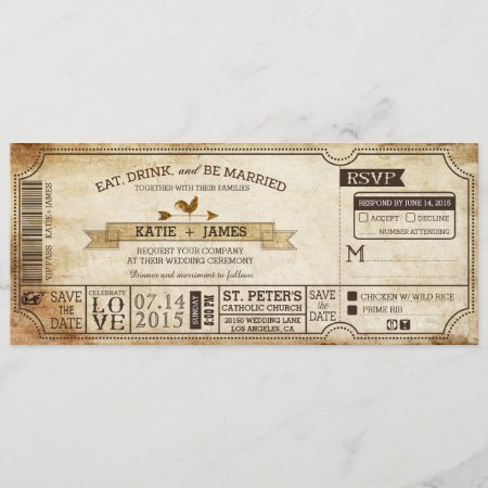 Vintage Country Western Themed Ticket Wedding Invitation