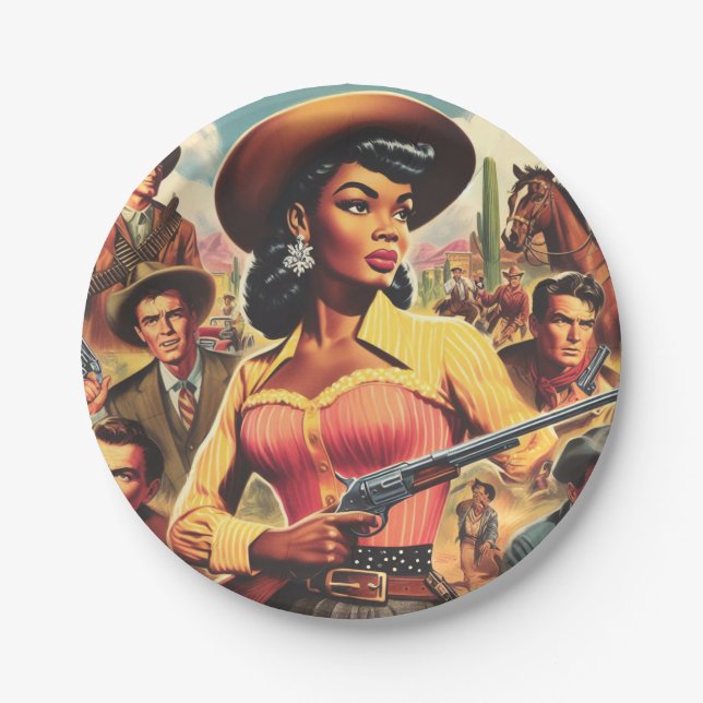 Vintage Country Western Woman Paper Plates (Front)