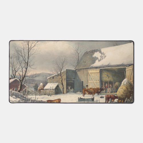 Vintage Country Winter Farm Barnyard Animals Desk Mat