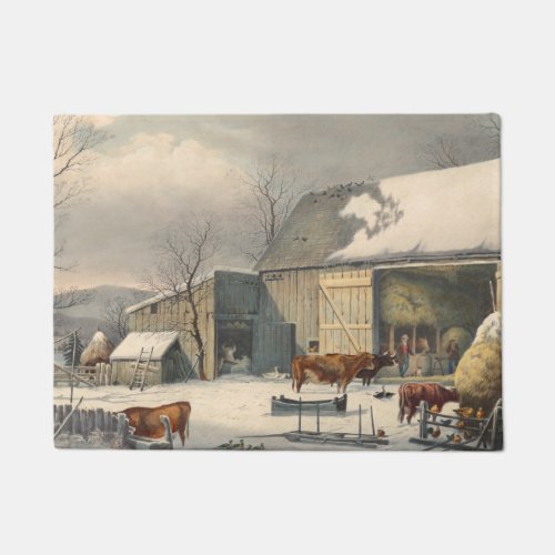 Vintage Country Winter Farm Barnyard Animals Doormat