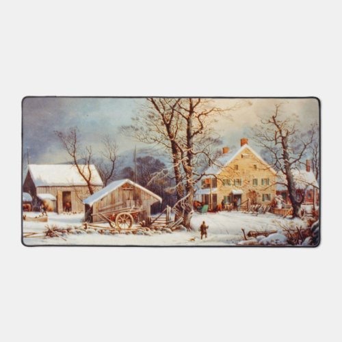 Vintage Country Winter Holiday Christmas Scene Desk Mat