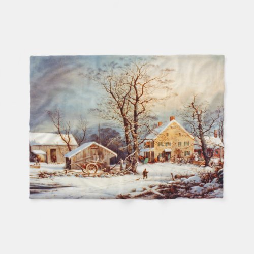 Vintage Country Winter Holiday Christmas Scene Fleece Blanket