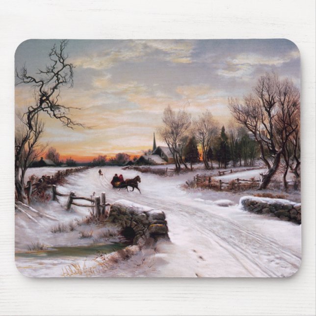 Vintage Country Winter Scene Christmas Gift  Mouse Pad (Front)