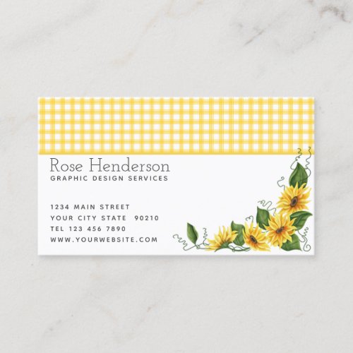 Vintage Country Yellow Gingham  Sunflowers Business Card