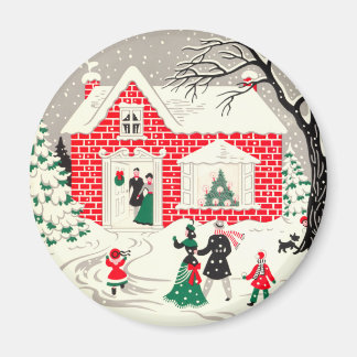 Vintage Countryside Greetings Round Magnet